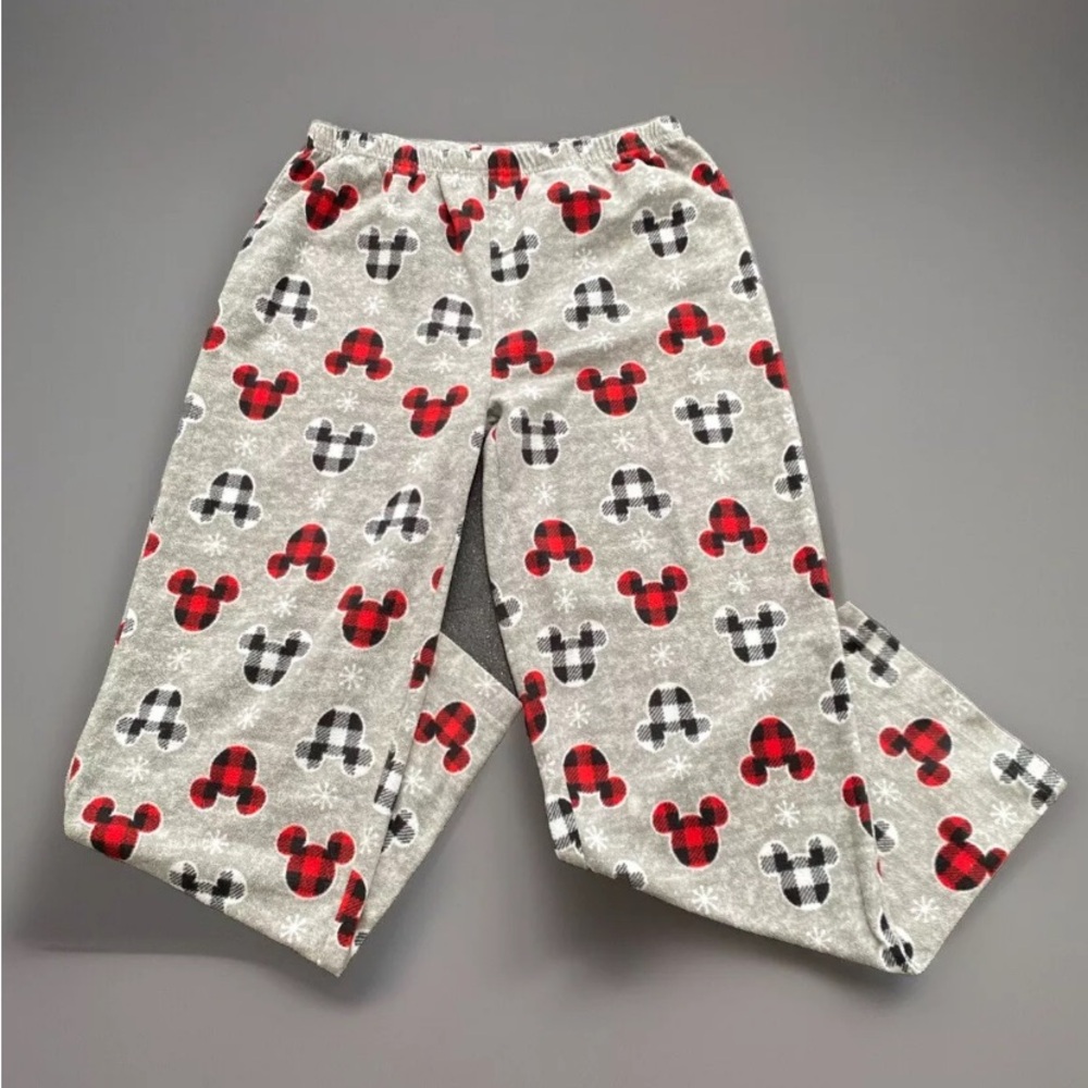 Disney Pajama Pants Womens Medium Mickey Plaid Gray Holiday Snow Lounge